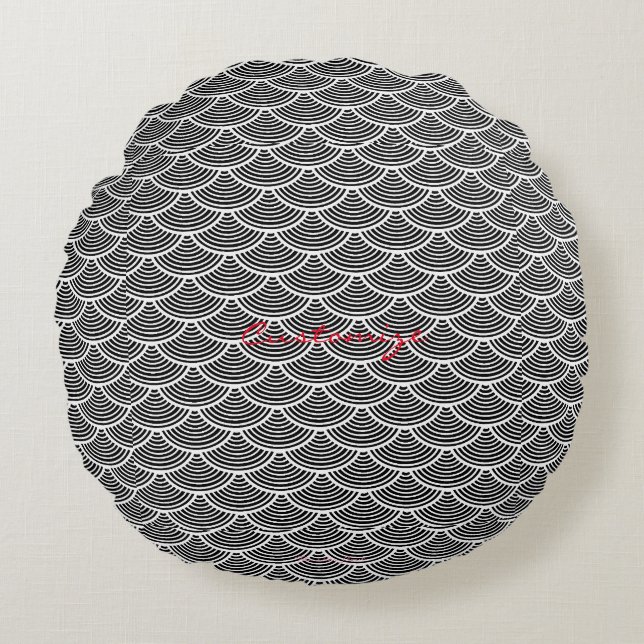 mermaid scales Thunder_Cove black/white Round Pillow (Front)