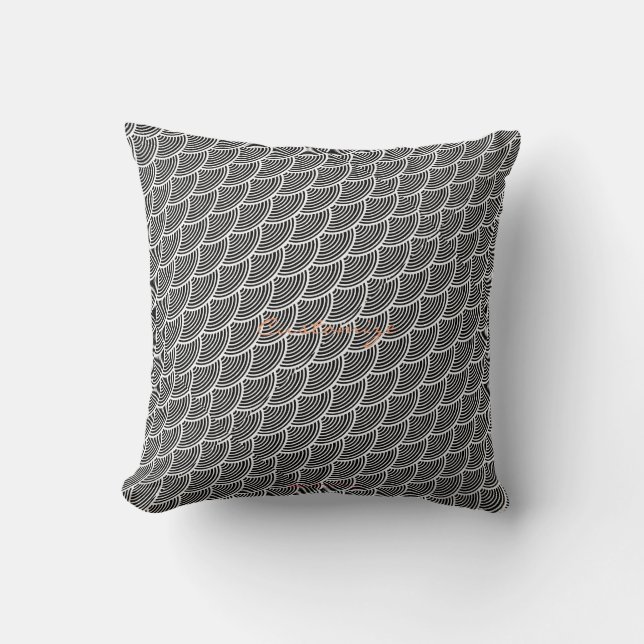 mermaid scales Thunder_Cove black/white Throw Pillow (Front)