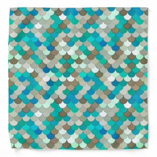 Mermaid Scales, Turquoise, Aqua, Taupe, & Cream Bandana