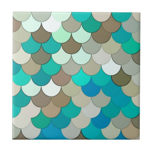 Mermaid Scales Turquoise Aqua Taupe  Cream Ceramic Tile