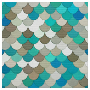 Mermaid Scales, Turquoise, Aqua, Taupe, & Cream Fabric
