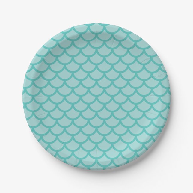 Mermaid Scales turquoise birthday Party Paper Plates (Front)