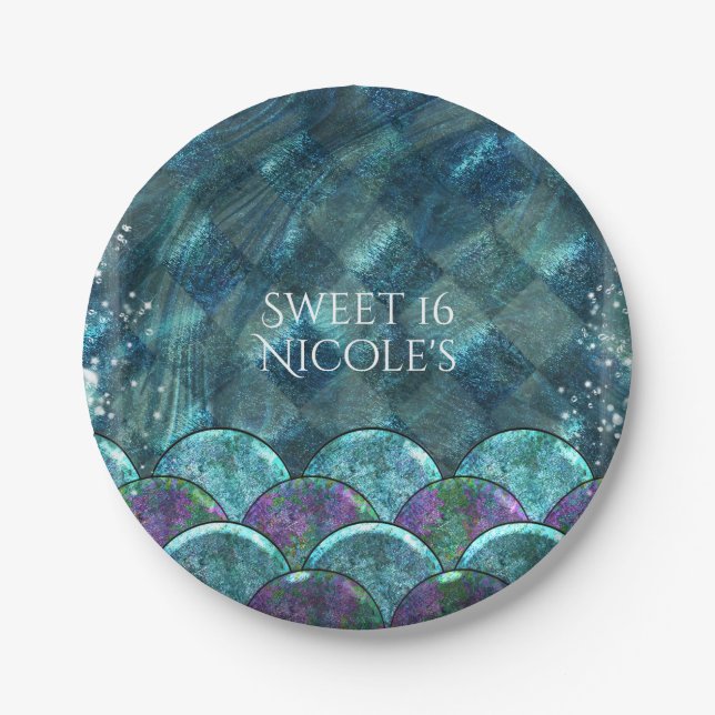 Mermaid Scales Under the Sea Birthday Party Paper Plates (Front)
