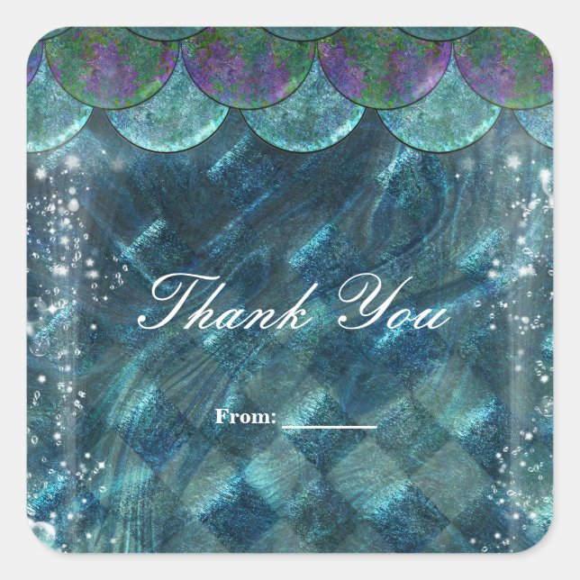 Mermaid Scales Under the Sea Party Favor Square Sticker (Front)