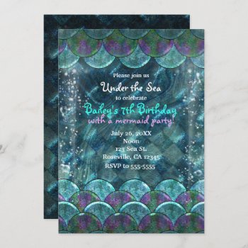Mermaid Scales Under The Sea Party Invitations by printabledigidesigns at Zazzle