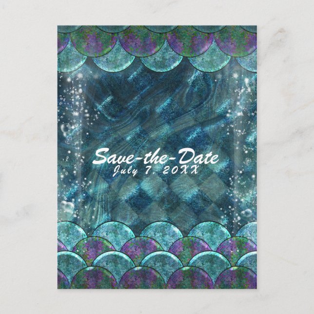 Mermaid Scales Under the Sea Party Save the Date Announcement Postcard (Front)