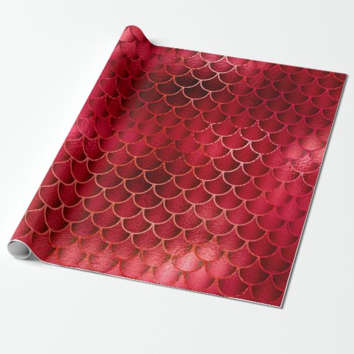 Mermaid Scales Unicorn Metallic Burgundy Rose Pink Wrapping Paper