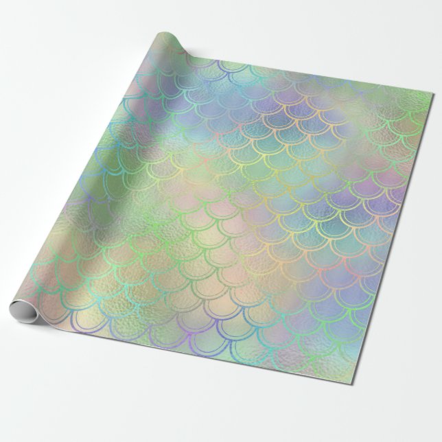 Mermaid Scales Unicorn Pastel Pink Purple Mint Wrapping Paper (Unrolled)
