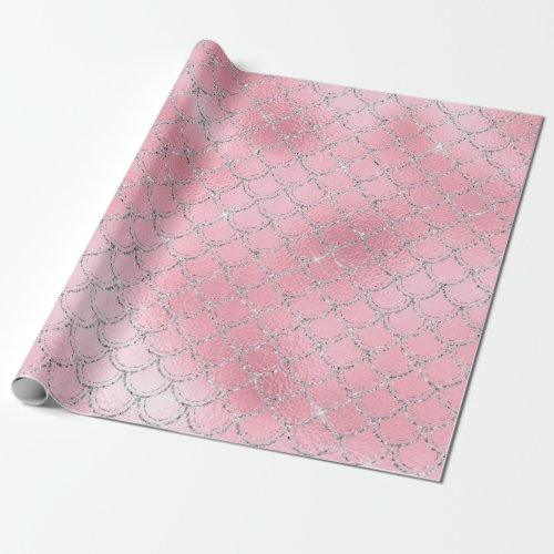 Mermaid Scales Unicorn Pink Rose Silver Glitter Wrapping Paper