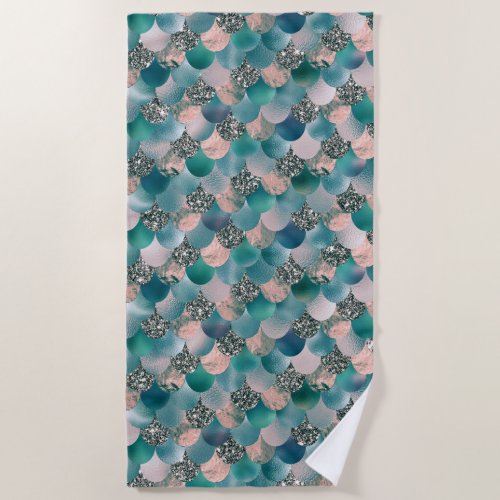 Mermaid Scales Vibrant Sea shades 2 Beach Towel