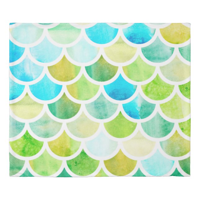 Mermaid scales. Watercolor fish scales. Bright sum Duvet Cover (Front)