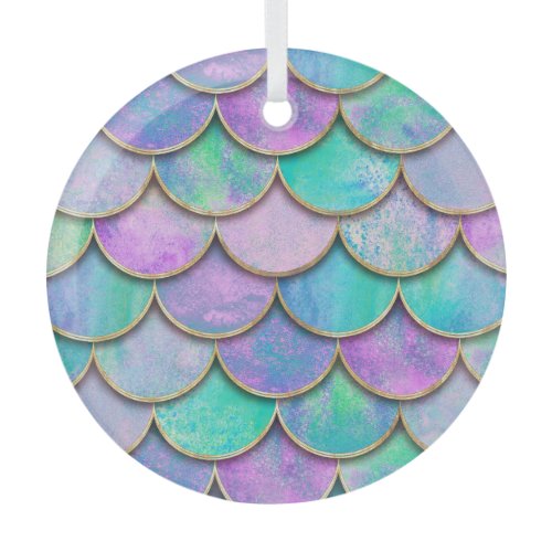 Mermaid scales: watercolor wave pattern. glass ornament