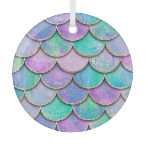 Mermaid scales: watercolor wave pattern. glass ornament