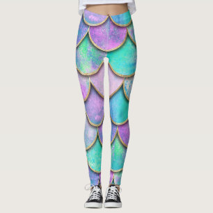 Mermaid scales: watercolor wave pattern. leggings