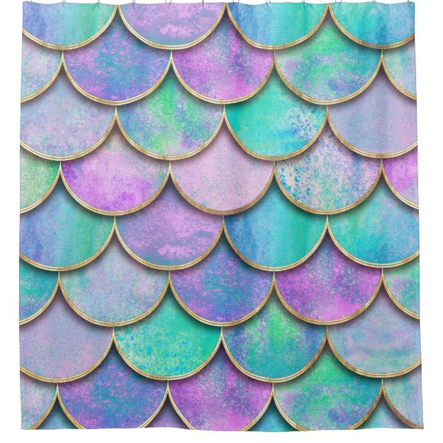 Mermaid scales: watercolor wave pattern. shower curtain (Front)