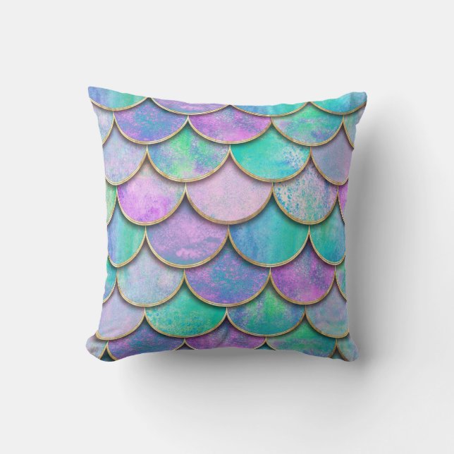Mermaid scales: watercolor wave pattern. throw pillow (Front)