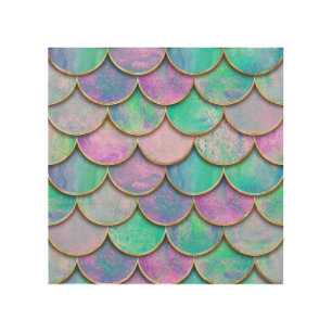 Mermaid scales: watercolor wave pattern. wood wall art