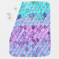 Mermaid Scales with Unicorn Girls Glitter #9 Baby Blanket