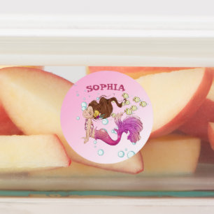 Mermaid School Pink Blue Cute Personal Labels