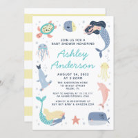 Mermaid Sea Animals Baby Shower Invitation