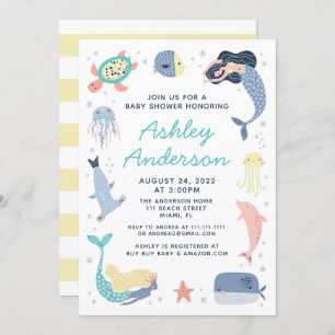 Mermaid Sea Animals Baby Shower Invitation