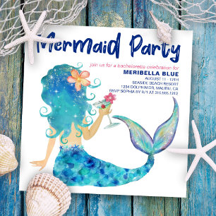 Mermaid Sea Beach Cocktail Bachelorette Party Invitation