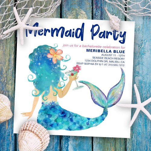 Mermaid Sea  Beach Cocktail Bachelorette Party Invitation