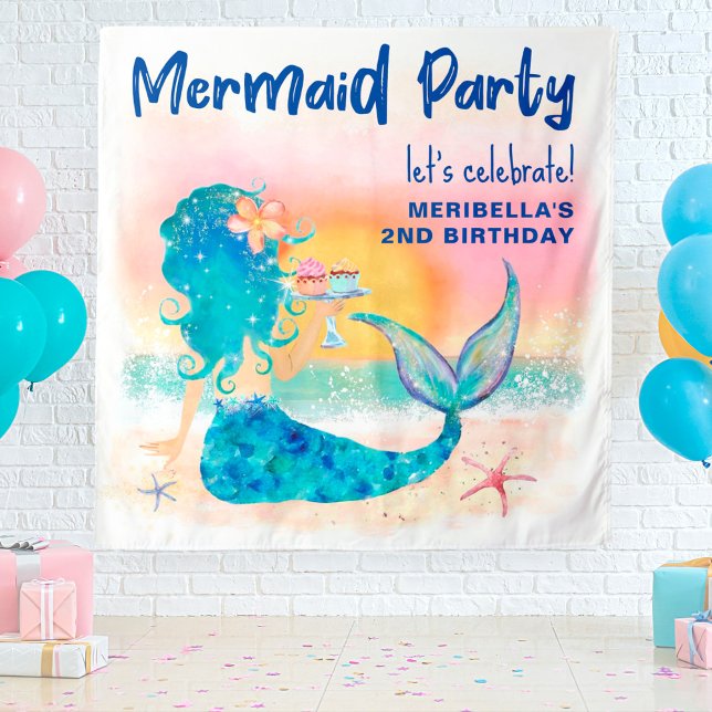 Mermaid Sea Beach Cupcakes Birthday Photo Backdrop (Creator Uploaded)