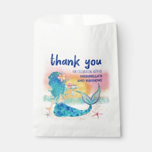 Mermaid Sea  Beach Cupcakes Birthday Thank You Favor Bag