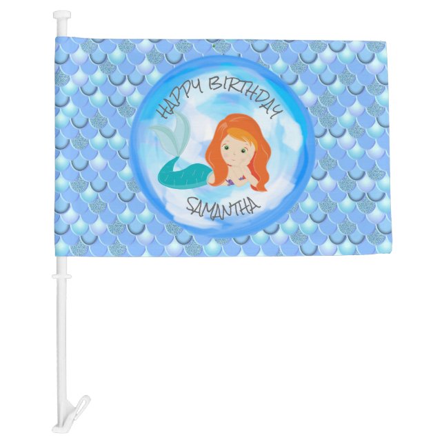 Mermaid Sea Blue   Car Flag (Front)