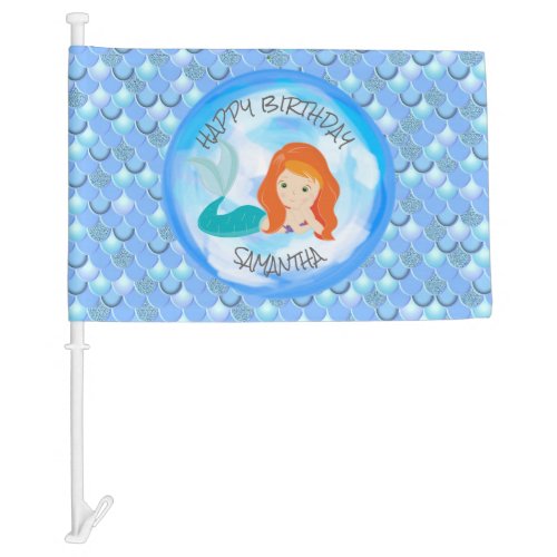 Mermaid Sea Blue Scales  Car Flag