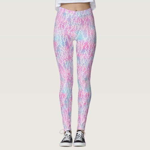 Mermaid Sea Coral on Watercolor Leggings