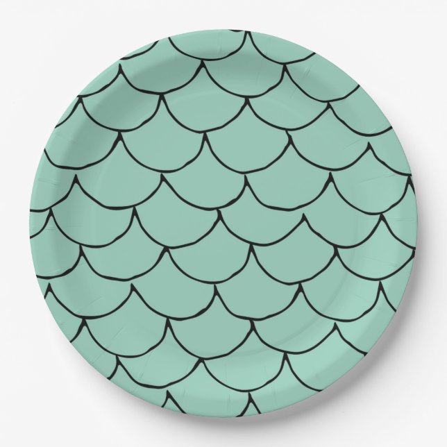 Mermaid Sea Creature Party Black Mermaid Cartoon Paper Plates (Front)