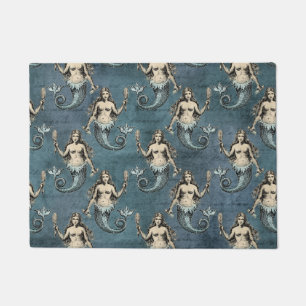 Mermaid Sea Creatures Ocean Blue Color Handwritten Doormat