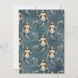 Mermaid Sea Creatures Ocean Blue Color Handwritten Invitation