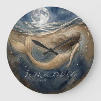 Mermaid Sea Dark Coastal Large Clock