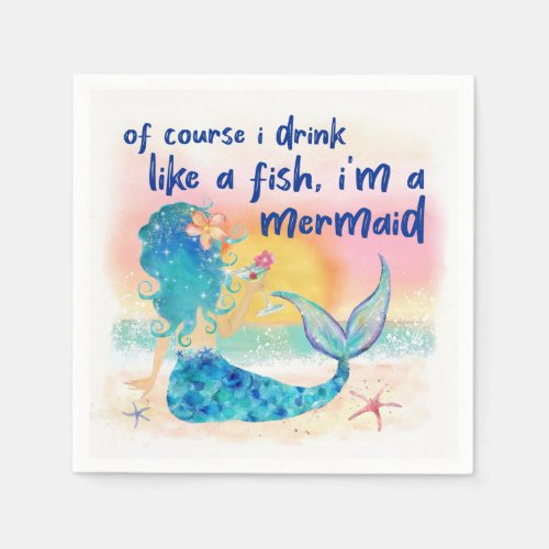 Mermaid Sea  Drink Like A Fish Napkins