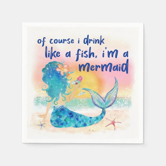 Mermaid Sea | Drink Like A Fish Napkins (Front)