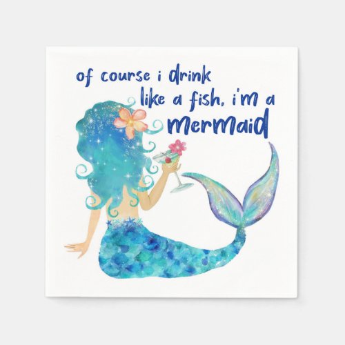 Mermaid Sea  Drink Like A Fish Tropical Beach Napkins