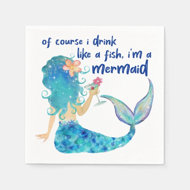 Mermaid Sea | Drink Like A Fish Tropical Beach Napkins (Front)