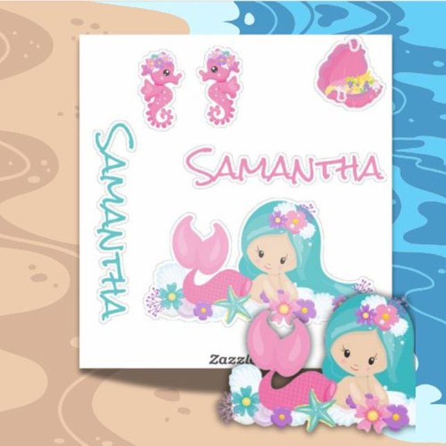 Mermaid Sea friends Sticker (Celebrate in style with this adorable Mermaid Cute Happy Birthday purple sticker)