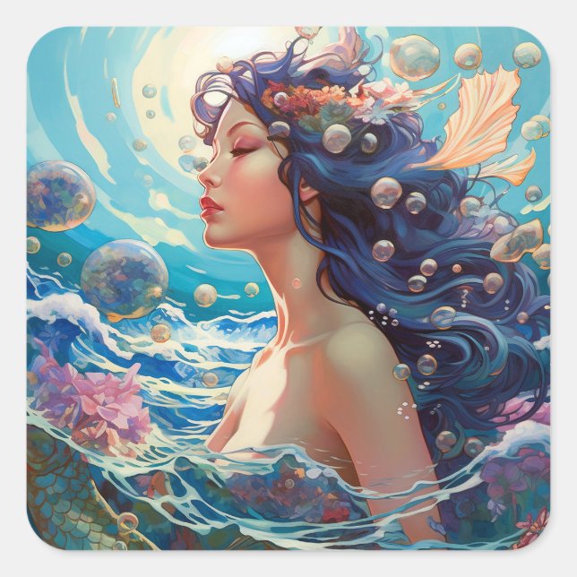 Mermaid Sea Goddess Fantasy Art Square Sticker (Front)
