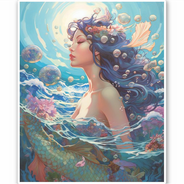 Mermaid Sea Goddess Fantasy Art Sticker (Front)