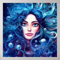 Mermaid Sea Goddess Nymph Siren Blue Underwater