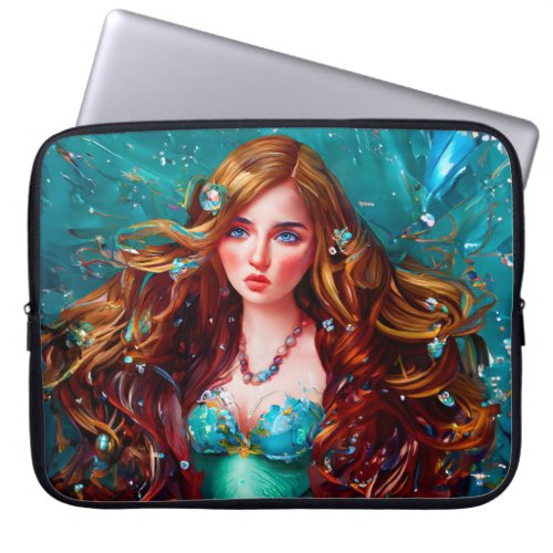 Mermaid Sea Goddess Nymph Siren Under Water Art Laptop Sleeve