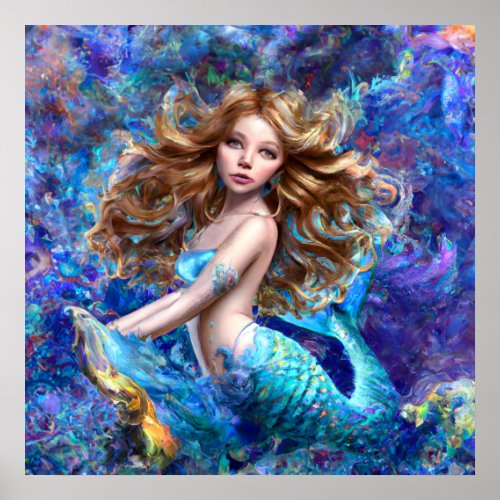 Mermaid Sea Goddess Nymph Siren Under Water Art Poster