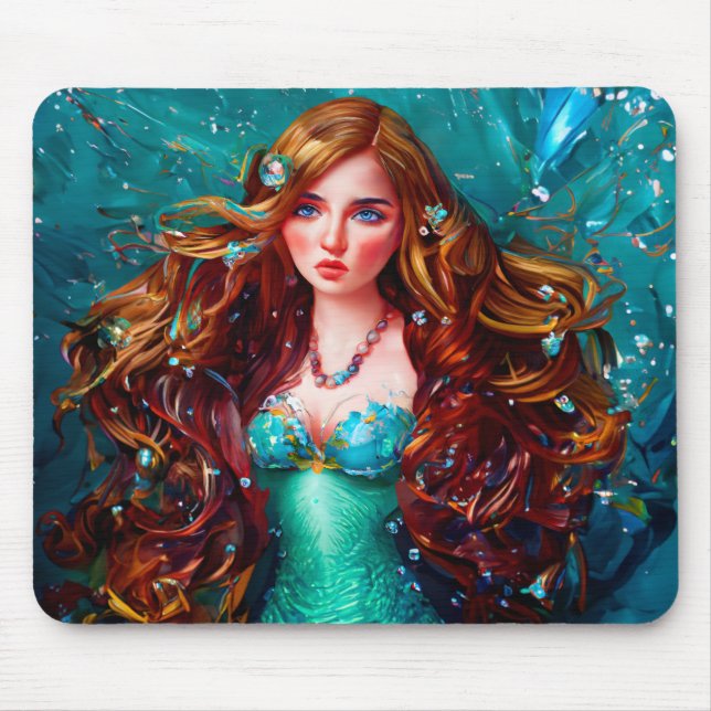 Mermaid Sea Goddess Nymph Siren Underwater Art Mouse Pad (Front)