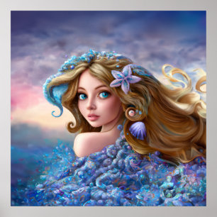 Mermaid Sea Goddess Nymph Siren Underwater Art Poster