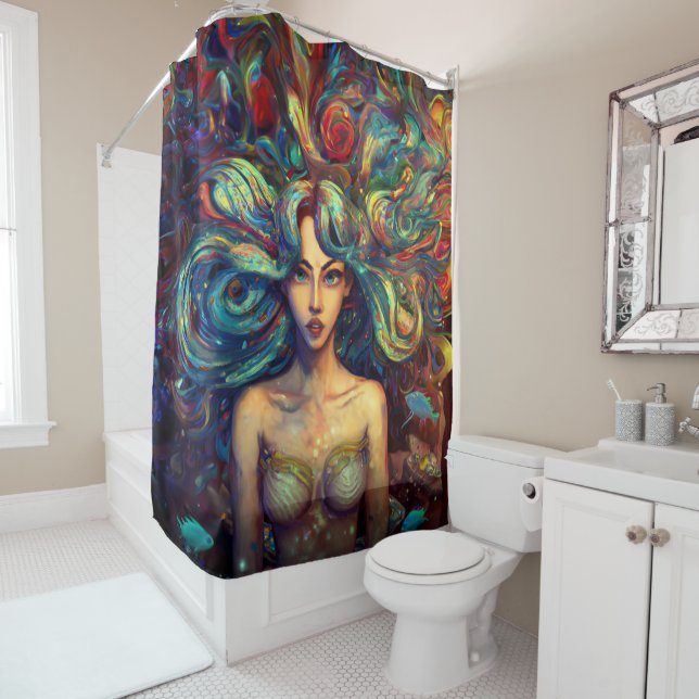 Mermaid Sea Goddess Nymph Siren Underwater Art Shower Curtain (In Situ)