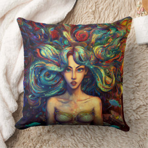 Mermaid Sea Goddess Nymph Siren Underwater Art Throw Pillow